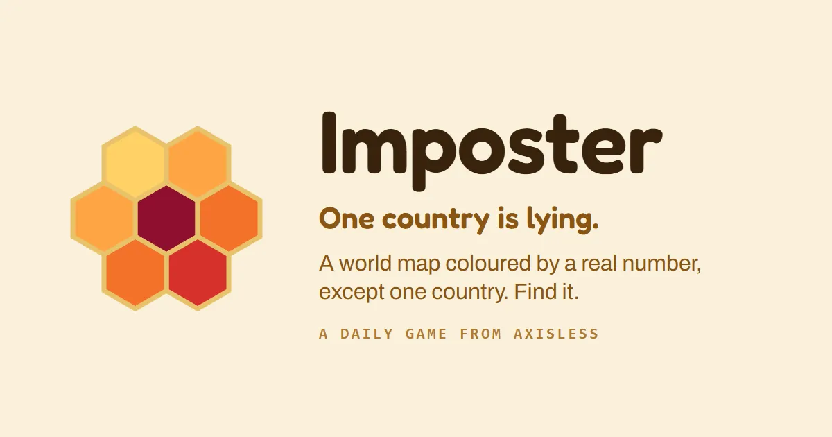 Imposter share card: a cluster of orange hexagons with one dark red, and the line One country is lying