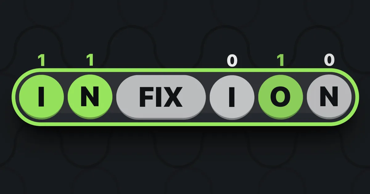 The word INFIXION built around the infix FIX, with a score over each letter