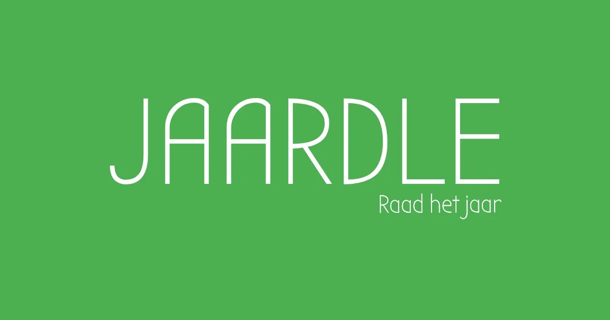 The Jaardle logo: the word JAARDLE in thin white capitals on green, with the Dutch line Raad het jaar