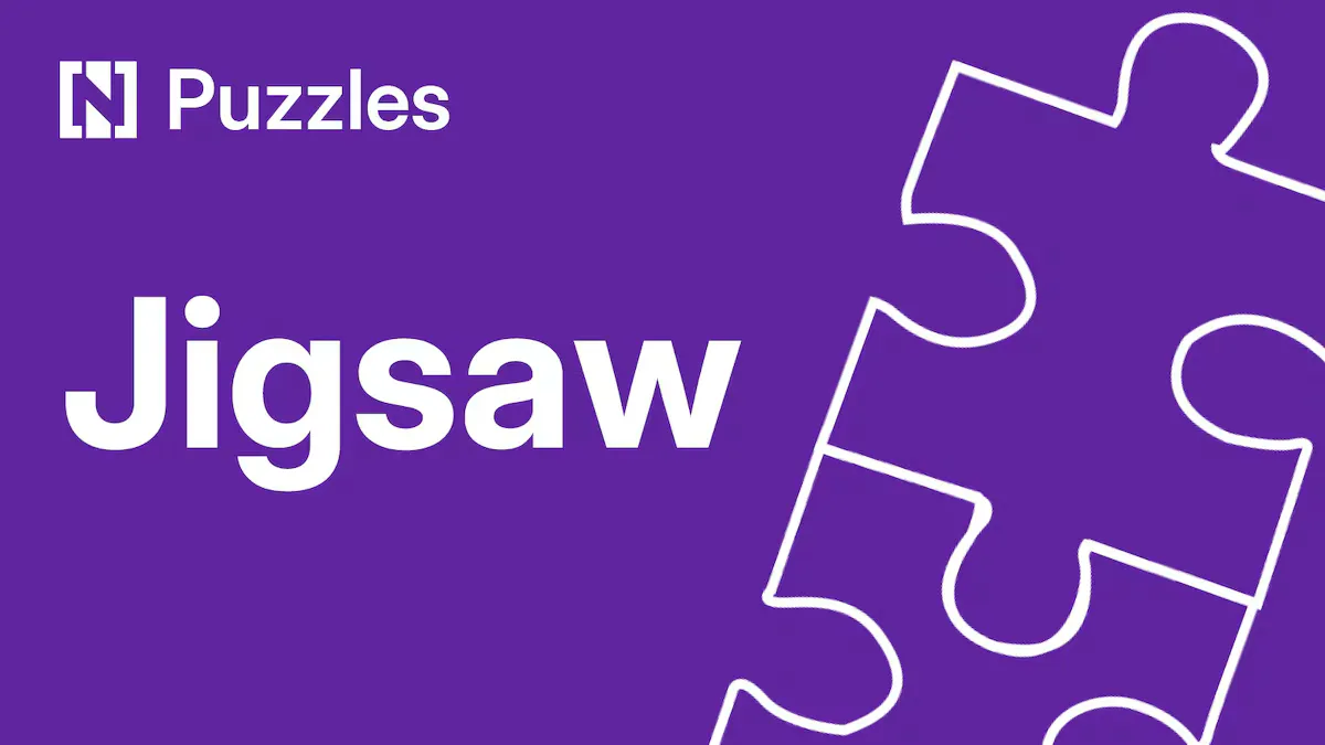 The title card of The National's Jigsaw: the word Jigsaw and The National Puzzles mark beside two outlined jigsaw pieces on purple