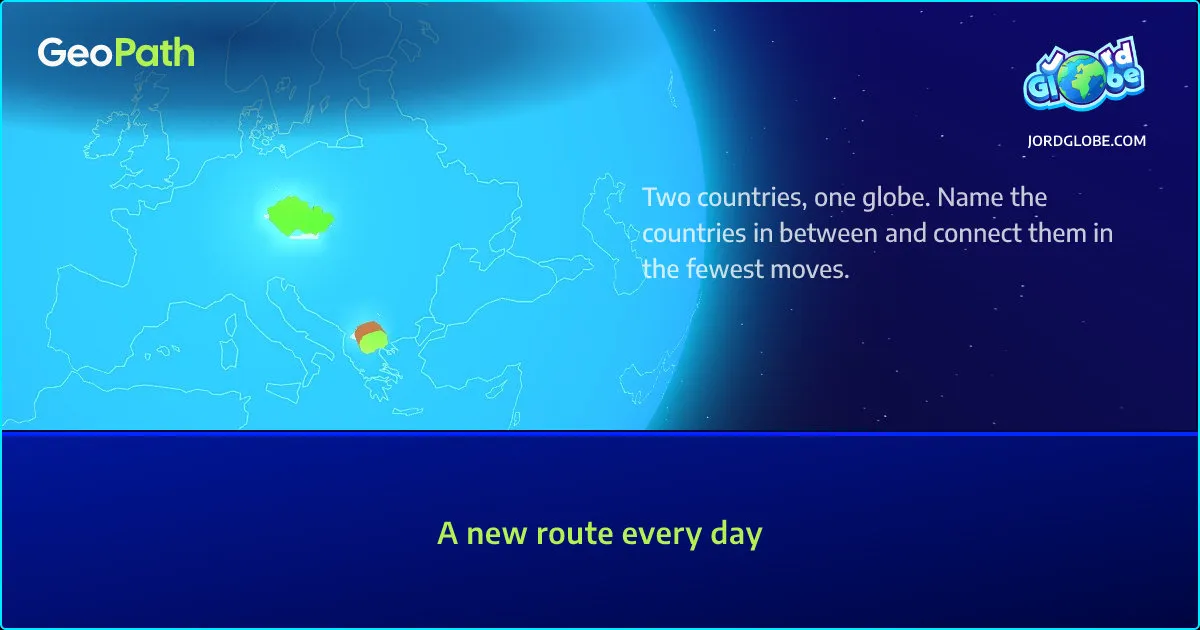 GeoPath share art: two countries lit on a globe of Europe, with A new route every day