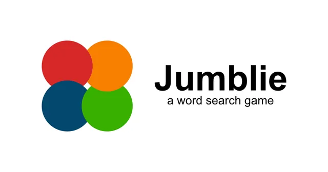 The Jumblie logo: four overlapping circles in red, orange, blue and green beside 'Jumblie, a word search game'