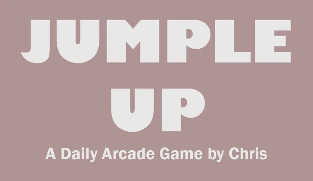 Jumple Up title card: the words Jumple Up, A Daily Arcade Game by Chris, in white on a dusty pink background
