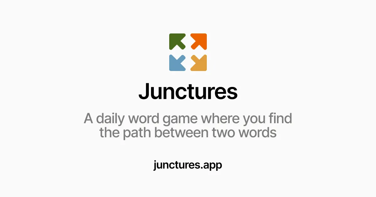 Junctures share card: the four-arrow logo and A daily word game where you find the path between two words