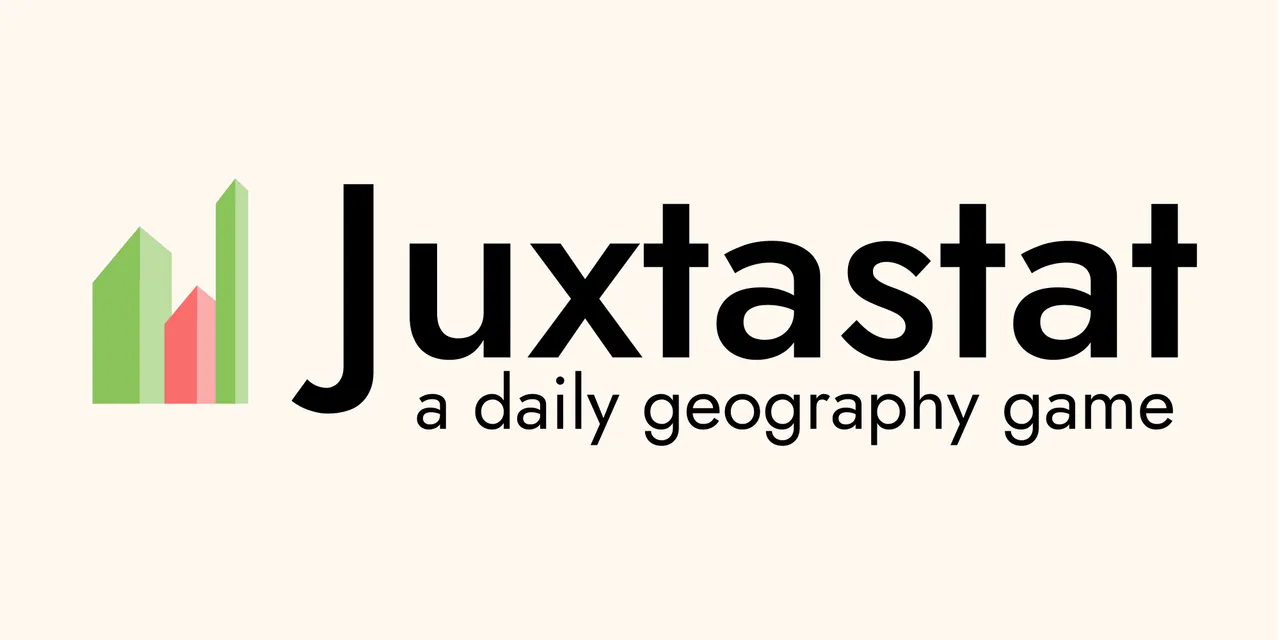 The Juxtastat logo, a daily geography game, with a small bar chart