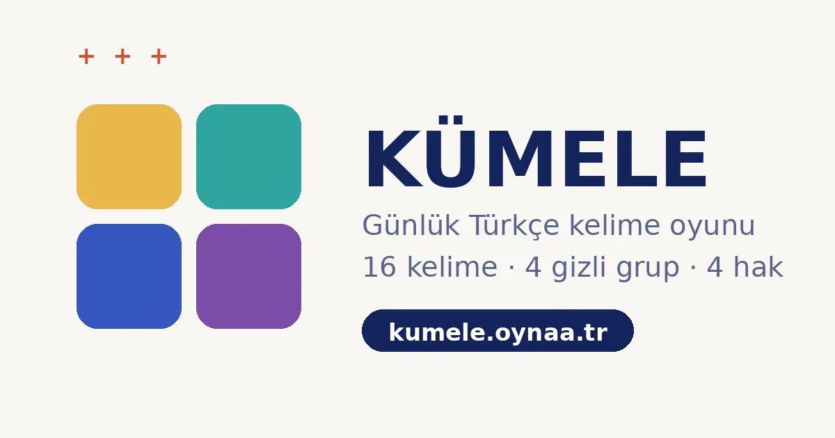 Kümele artwork: four coloured squares beside the title and the line 16 kelime, 4 gizli grup, 4 hak