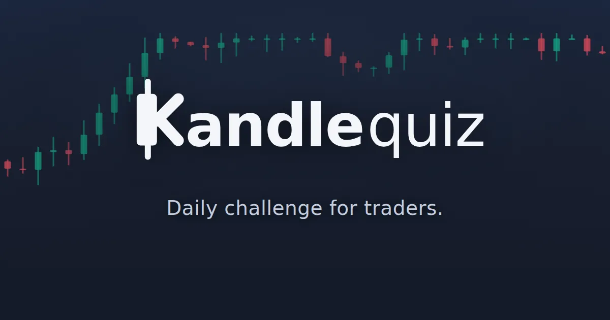 kandlequiz logo over a dark background with a row of green and red candlesticks