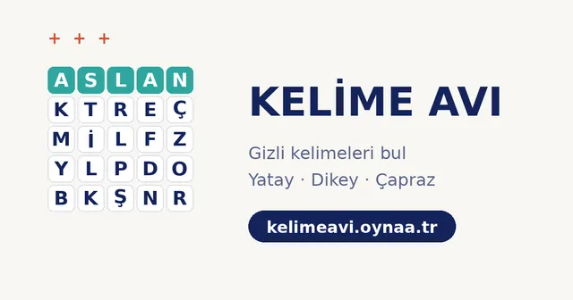 Kelime Avı artwork: a 5x5 letter grid with ASLAN highlighted in the top row, beside the title