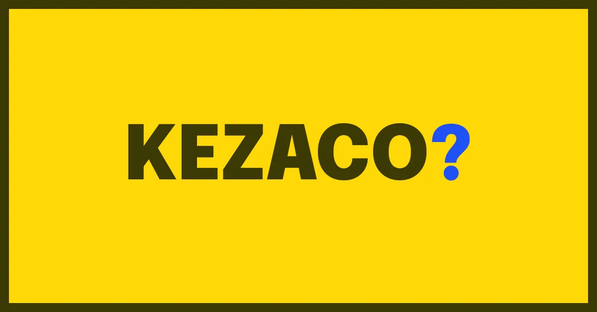 The KEZACO? logo in dark letters with a blue question mark on yellow
