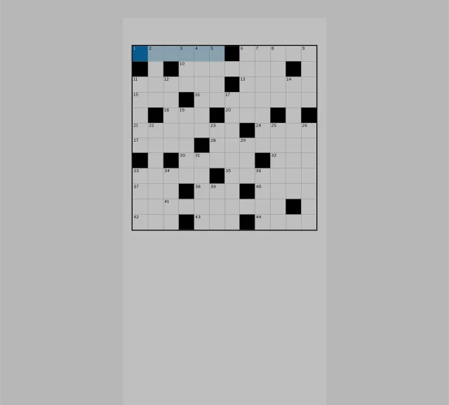 Tages-Anzeiger's Kreuzworträtsel board: an empty numbered crossword grid with black squares and the first across answer highlighted