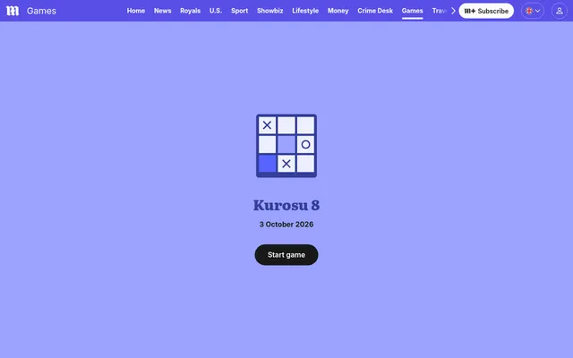 The Kurosu 8 start screen on the Daily Mail games page: the game's own icon and name, the date 3 October 2026 and a button to start the day's puzzle