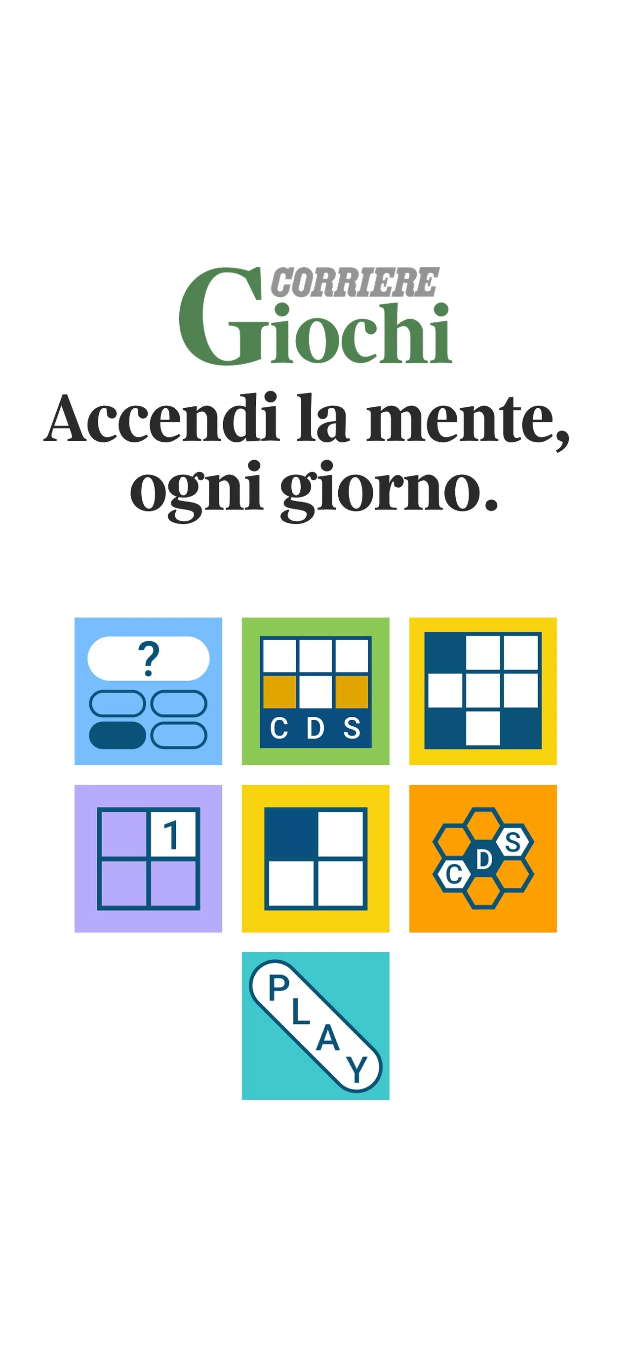 Corriere Giochi: Accendi la mente, ogni giorno, with the honeycomb icon of L'Apegramma
