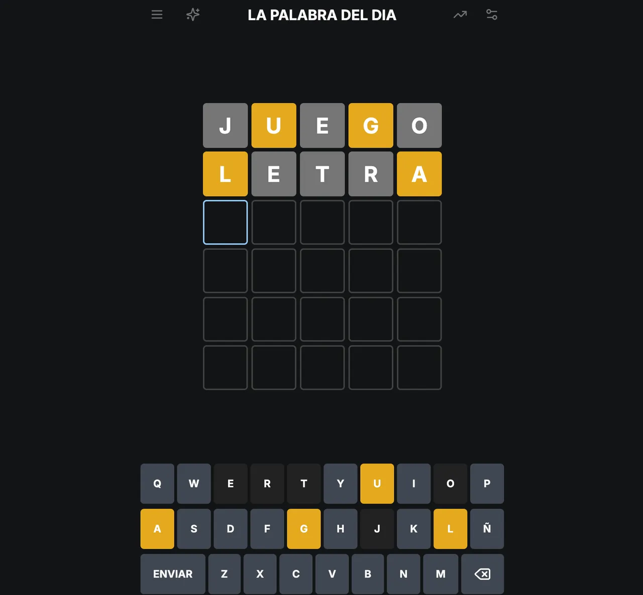 A game of La palabra del día in progress, from the site's own screenshots