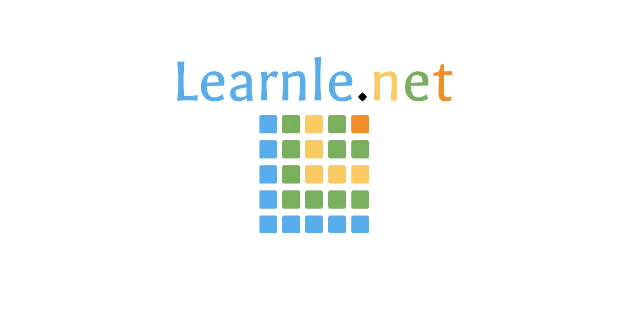 Learnle share card: the Learnle.net title above a five-by-five grid of blue, green, yellow and orange squares