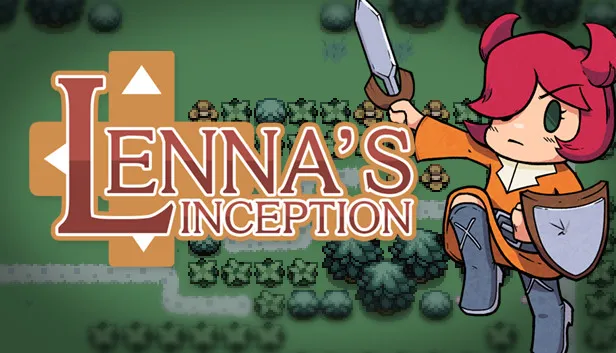 Lenna's Inception store capsule: the game's name in red lettering beside red-haired Lenna swinging a sword with her shield raised, over a blurred overworld
