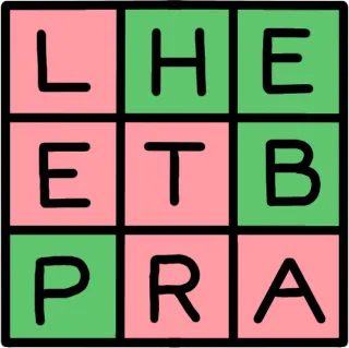 The Letras icon: a three by three grid of letter tiles in red and green