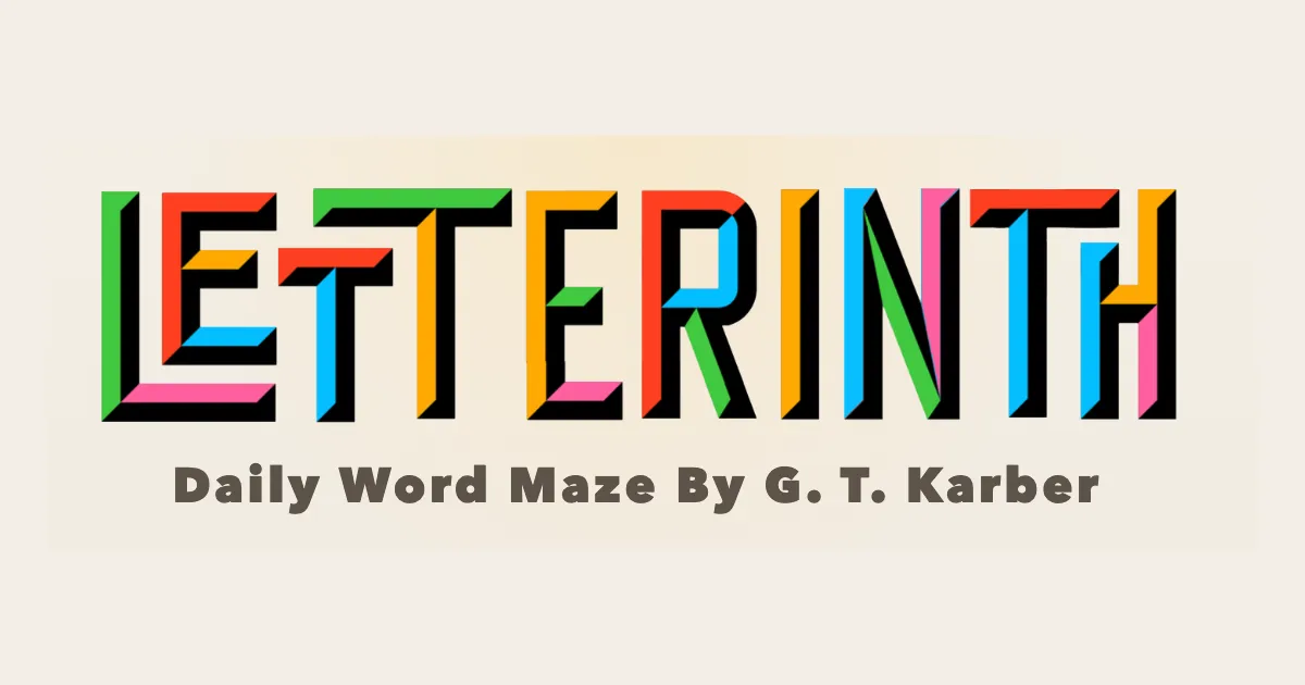 The Letterinth logo in multicoloured maze-like letters, Daily Word Maze by G. T. Karber