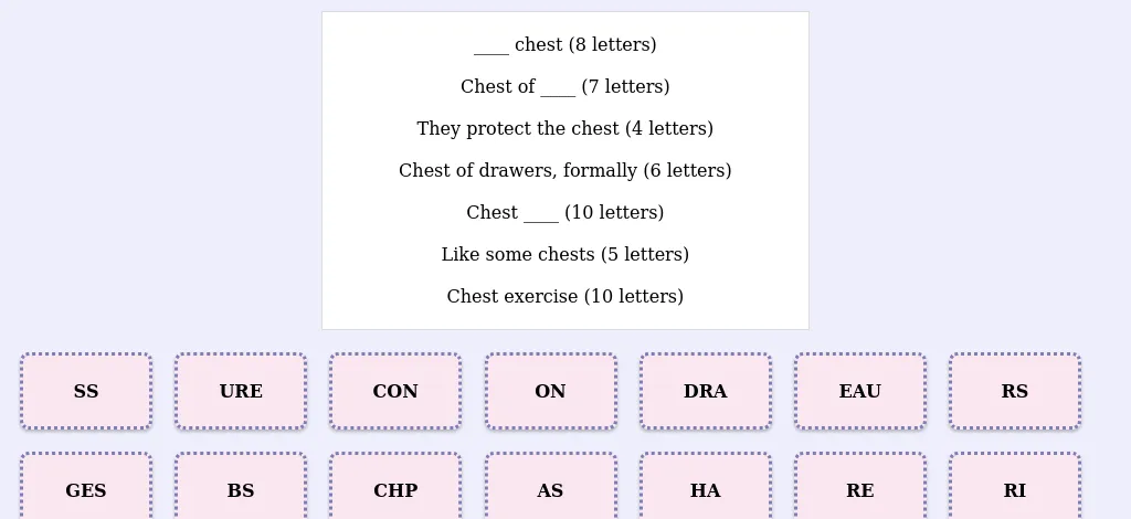 A Lexicogs puzzle on the web: themed clues with letter counts beside a grid of letter chunks