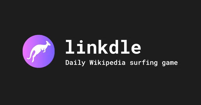 The Linkdle logo, a white kangaroo in a purple circle, with the words linkdle, Daily Wikipedia surfing game