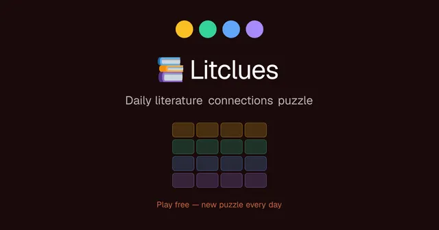 The Litclues share image: four coloured dots above a four by four grid