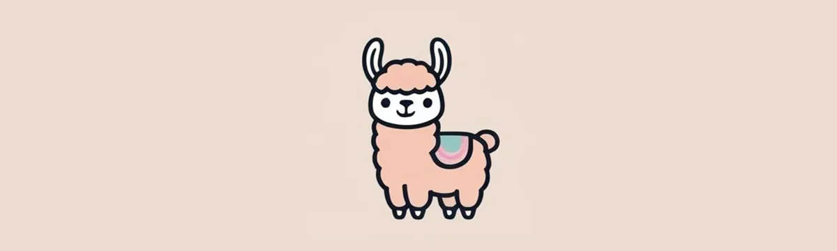 llamagrama banner with a cartoon pink llama on a beige background