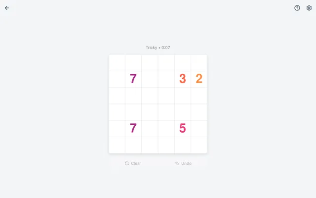 Loopy's Tricky daily grid: a 6 by 6 board with the bend counts 7, 3, 2, 7 and 5 in its squares, before any loop is drawn