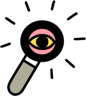 The Los 8 errores icon: a magnifying glass with an eye in the lens
