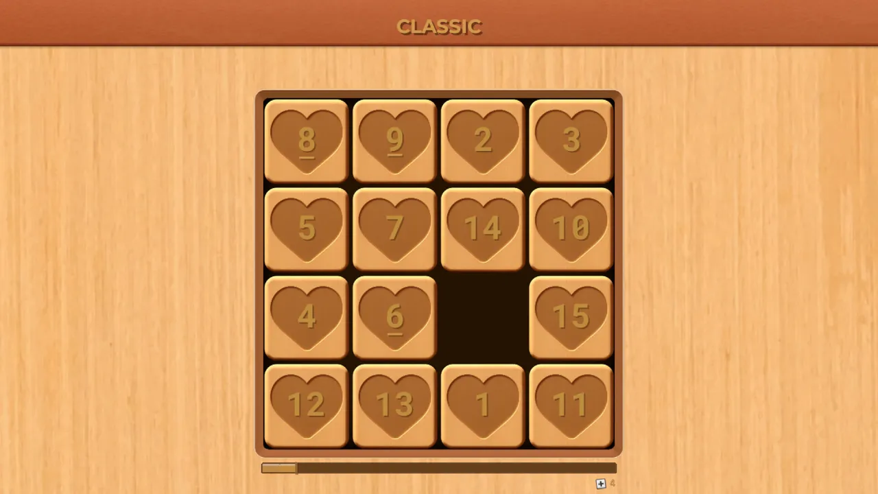 Love 15 screenshot of a numbered sliding tile puzzle