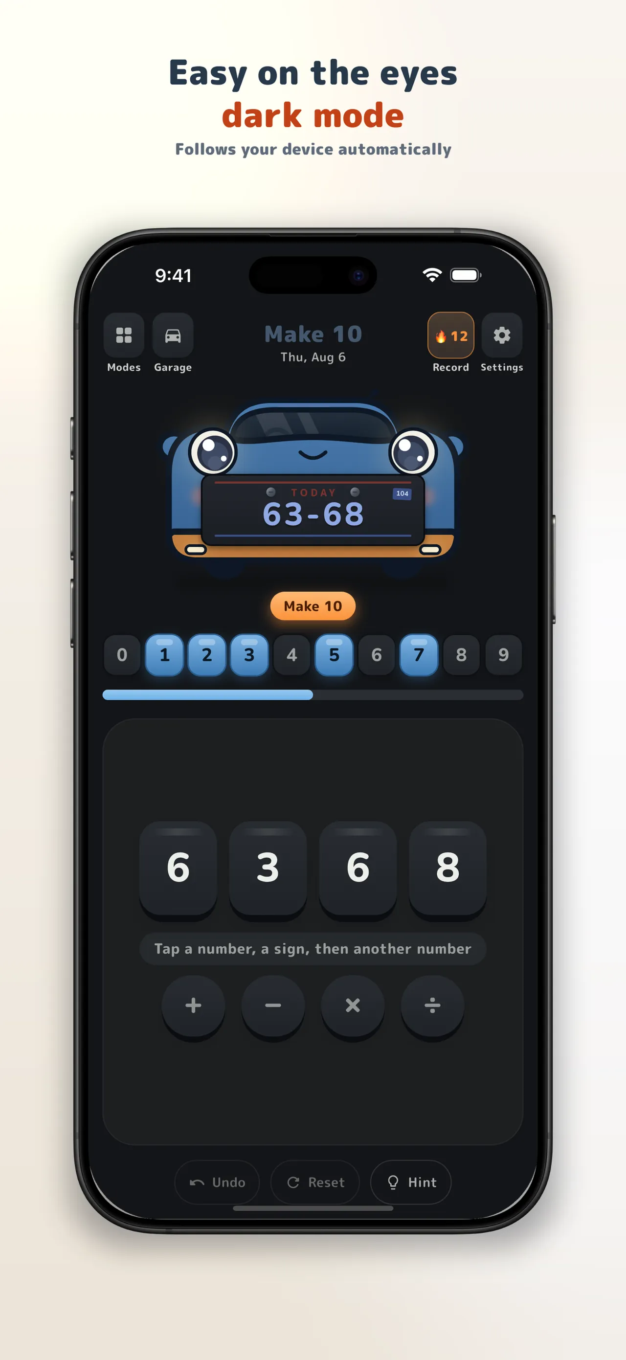 Make 10's daily plate 63-68 in dark mode with the 0 to 9 progress row