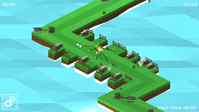 Marble Trap: a marble rolling along an isometric track over the sea