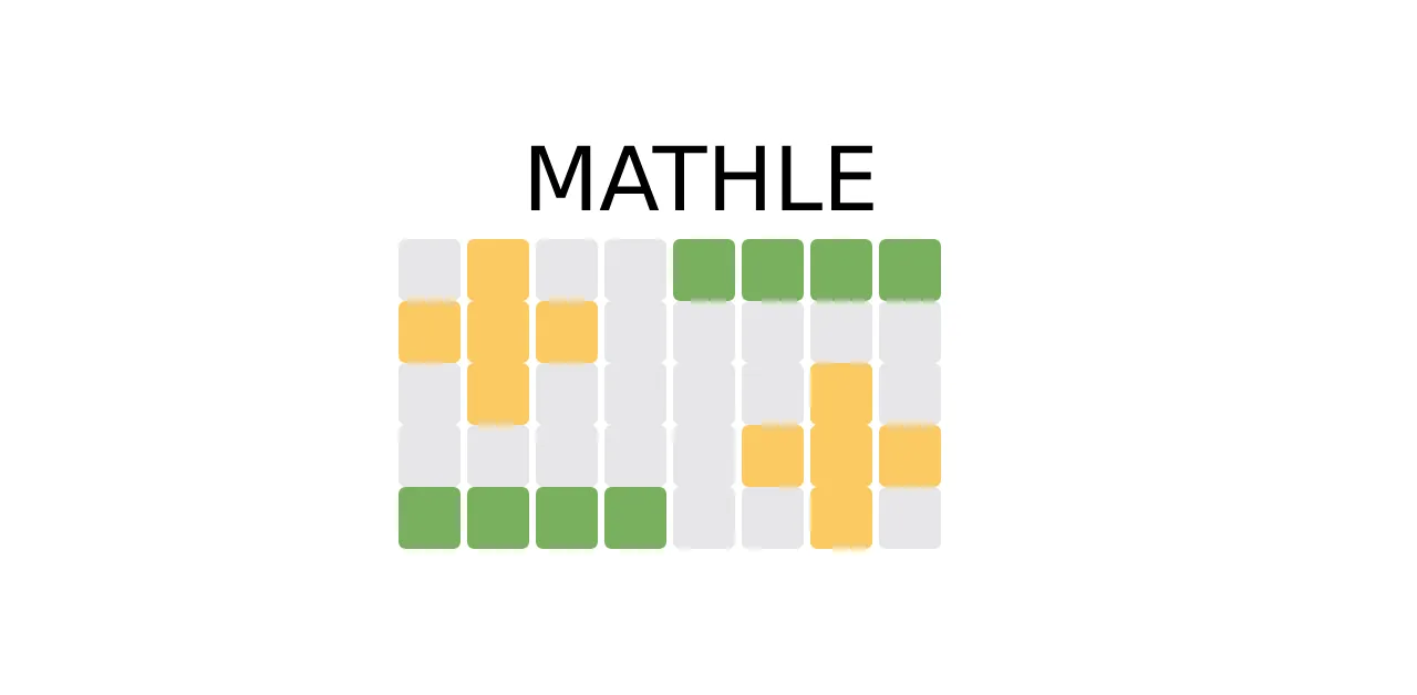 Mathle title above a five-row grid of grey, yellow and green tiles from a finished game