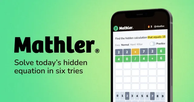 A phone showing a Mathler grid where the hidden calculation equals 16