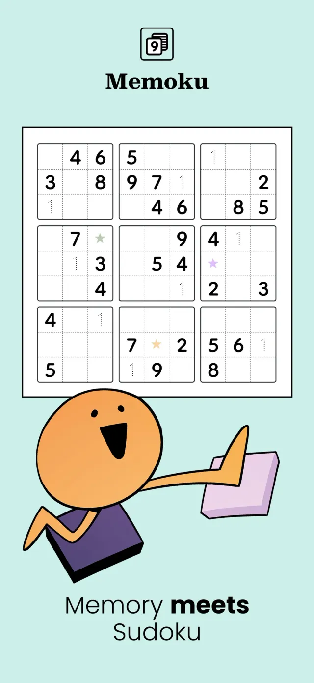 A Memoku sudoku grid with some numbers revealed