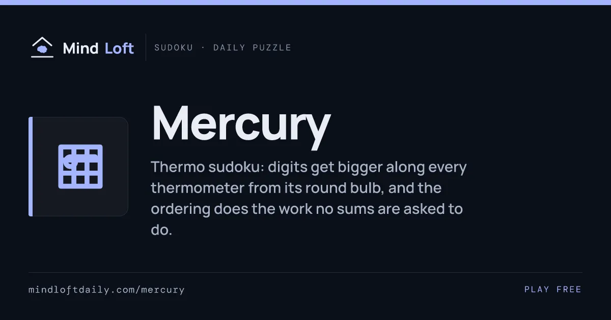 Mercury title card from Mind Loft, with the game's icon, name and a one-line description
