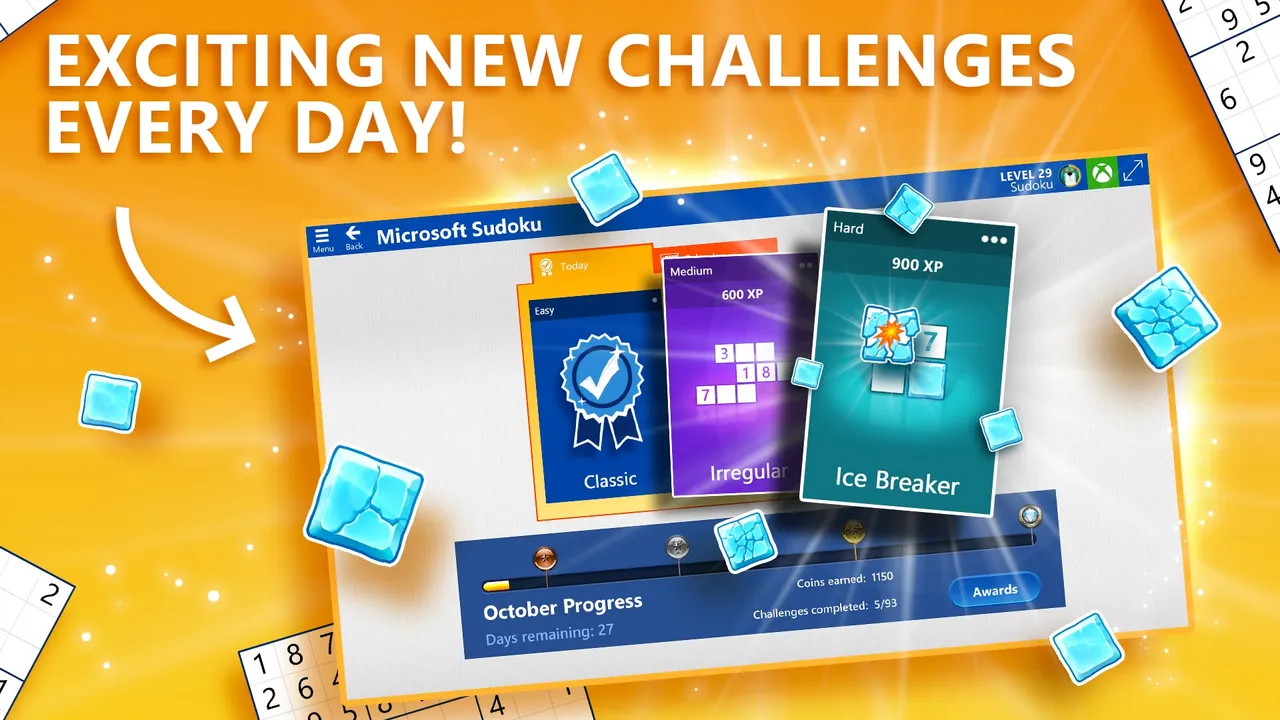 The Daily Challenges screen with Classic, Irregular and Ice Breaker cards and a monthly progress bar
