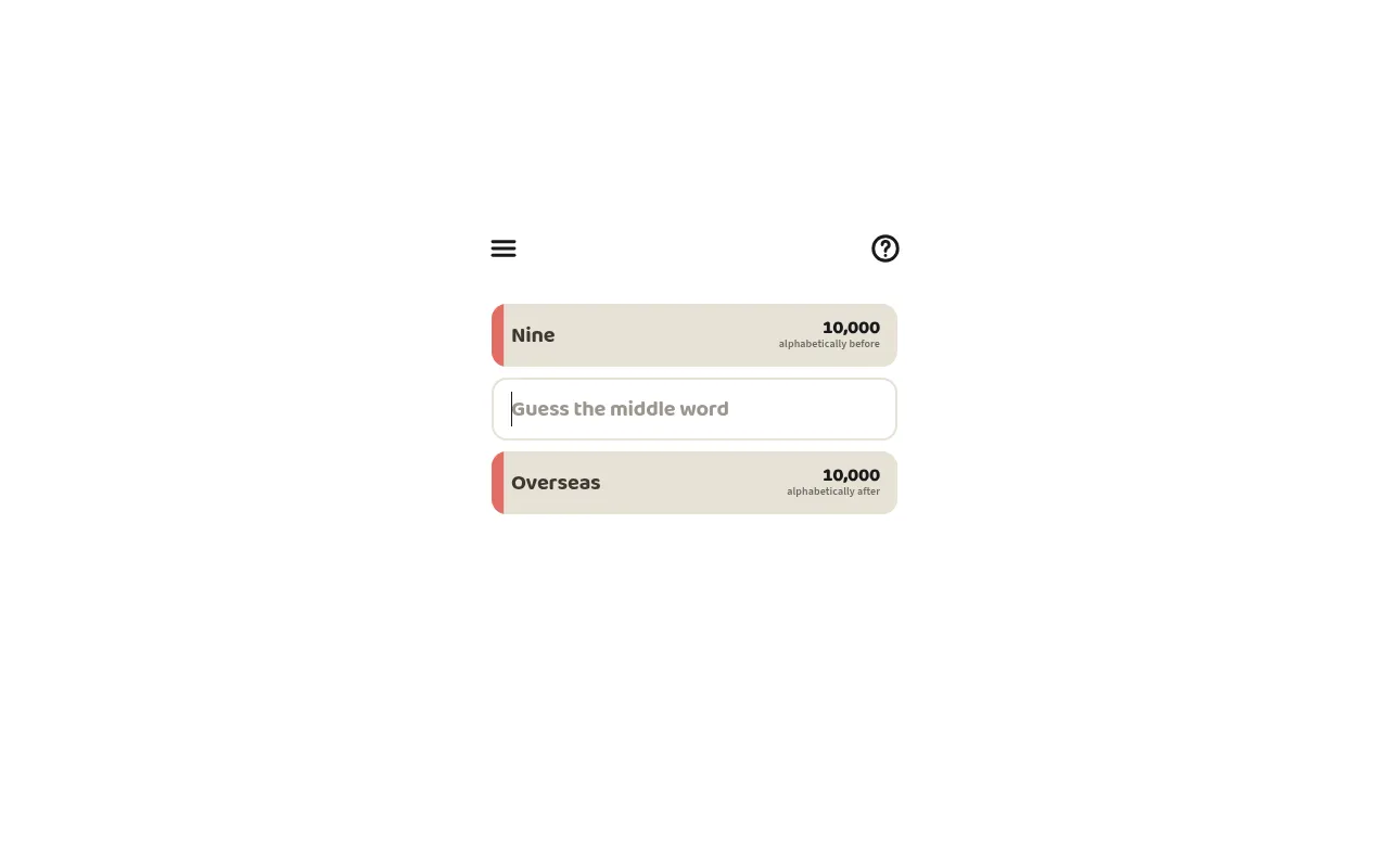 Middle Word's daily board for 18 October 2026: Nine above and Overseas below, each 10,000 words from the answer