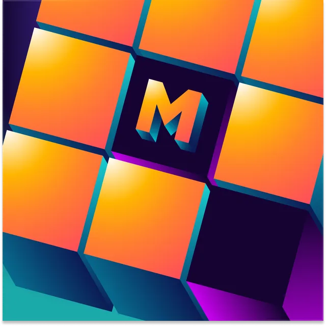 MidGrid launch art from USA TODAY: the MidGrid M logo on a tilted 3 by 3 crossword grid of orange squares and dark blocked squares