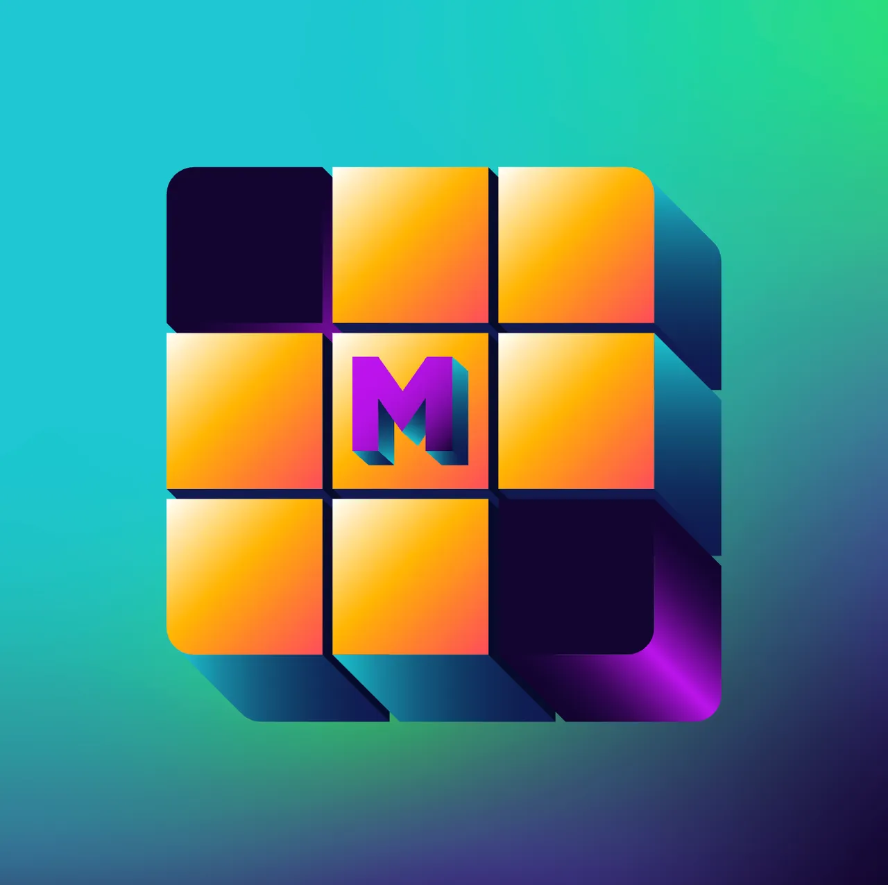 MidGrid logo: a 3 by 3 crossword grid of orange squares with two black squares and a purple M in the centre