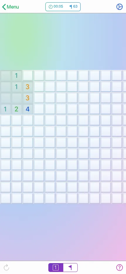 Mineswifter's 20 Oct 2026 daily board at phone size, the grid panning past the screen edge with the uncover and flag tools at the bottom