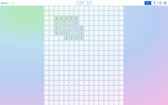 Mineswifter's Daily Challenge for Oct 16, 2026 in play: a 16x21 board with 82 mines, its opening area uncovered with number clues, timer and mine counter at the top