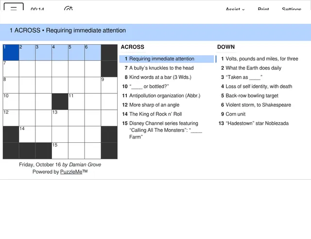 The Observer's Daily Mini Crossword for Friday, October 16: a seven by seven grid by Damian Grove with the across and down clue lists, 1 Across Requiring immediate attention