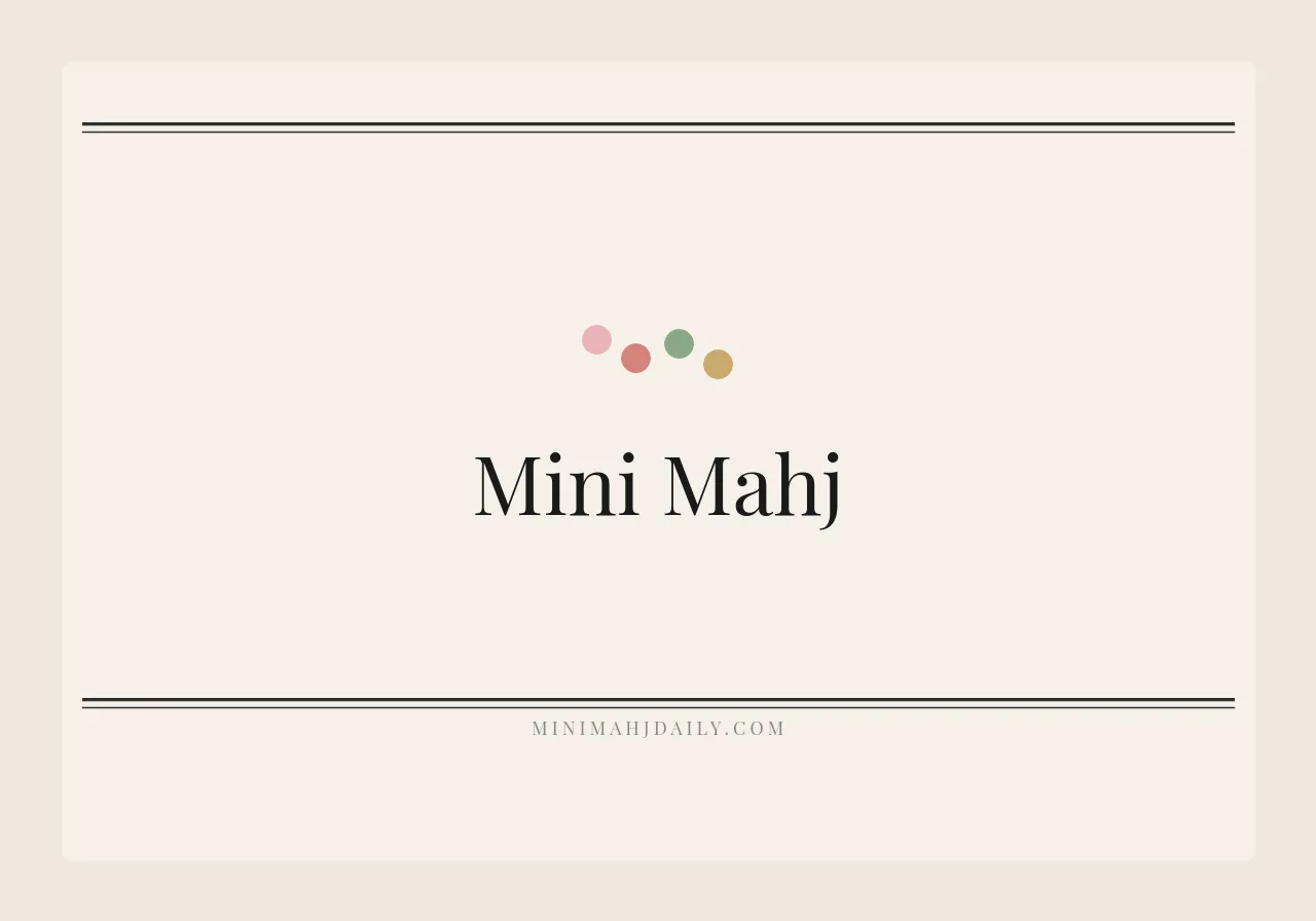 Mini Mahj wordmark card with four coloured dots
