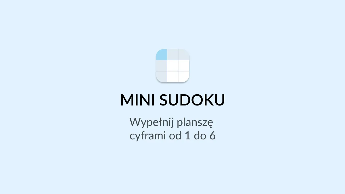 Mini Sudoku title card with a small grid icon and the Polish line Wypełnij planszę cyframi od 1 do 6
