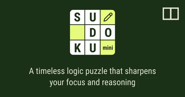 The SCMP Mini Sudoku game logo: the word SUDOKU set in a three-by-three grid of white and lime cells with a pencil and the word mini, over its tagline.