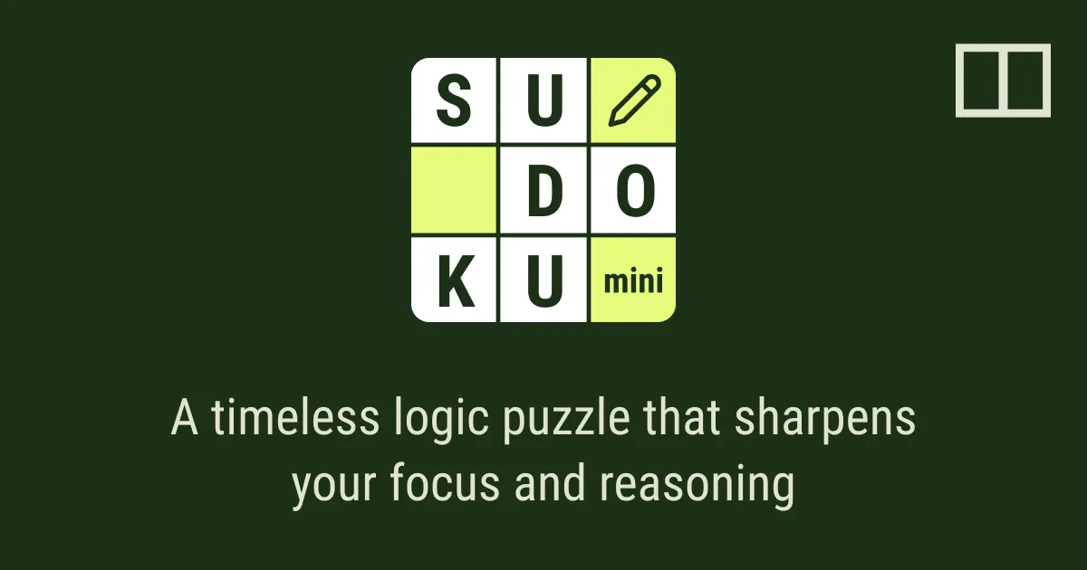 The SCMP Mini Sudoku game logo: the word SUDOKU set in a three-by-three grid of white and lime cells with a pencil and the word mini, over its tagline.