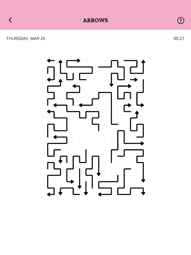 Minipuzzles Arrows puzzle dated Thursday, Mar 26 with a grid of bent arrows