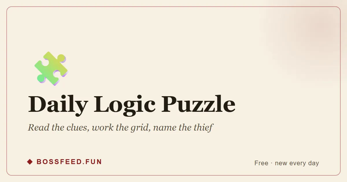 Daily Logic Puzzle card with a puzzle-piece icon and the line Read the clues, work the grid, name the thief
