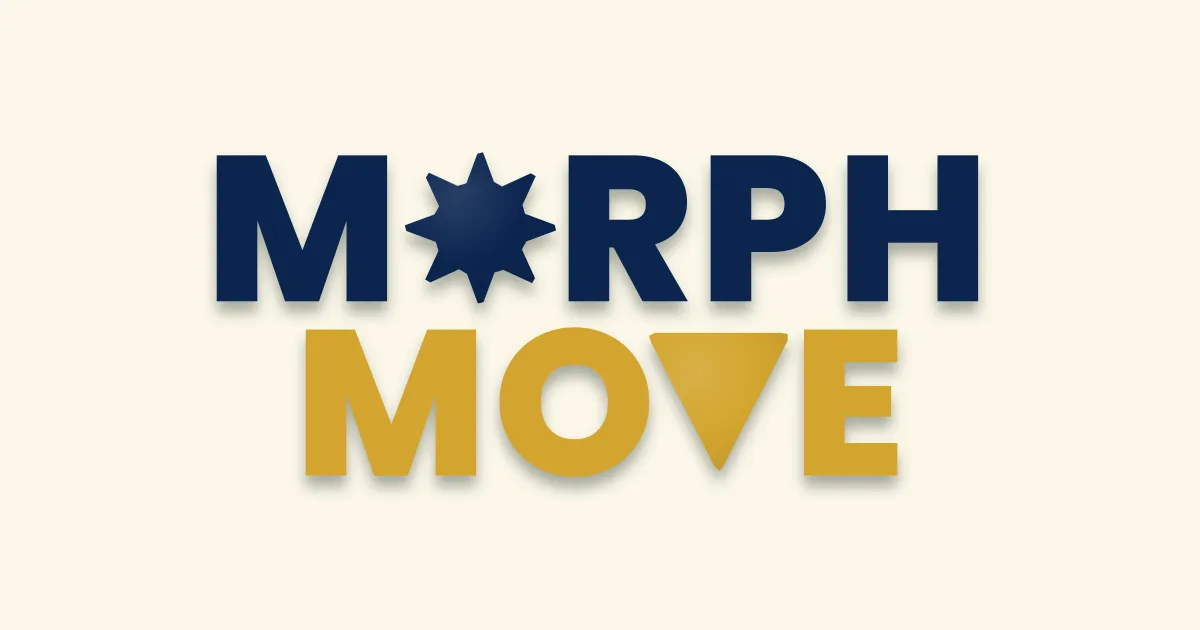 MorphMove wordmark with a star and a triangle replacing letters