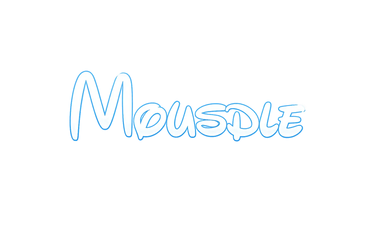 The Mousdle logo in glowing white and blue script
