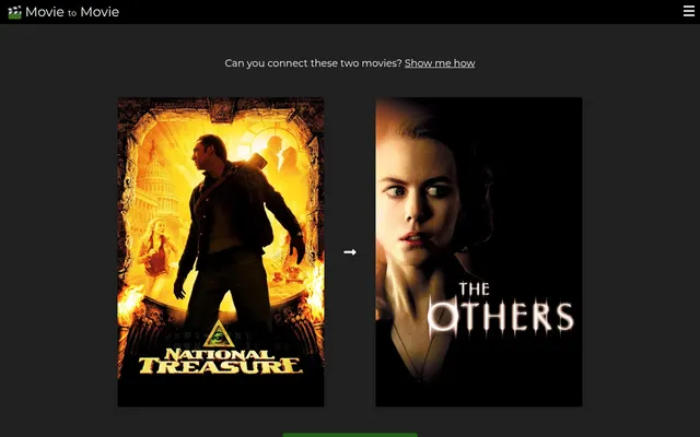 The Movie to Movie daily challenge for 29 October 2026: Can you connect these two movies? above the posters for National Treasure and The Others joined by an arrow